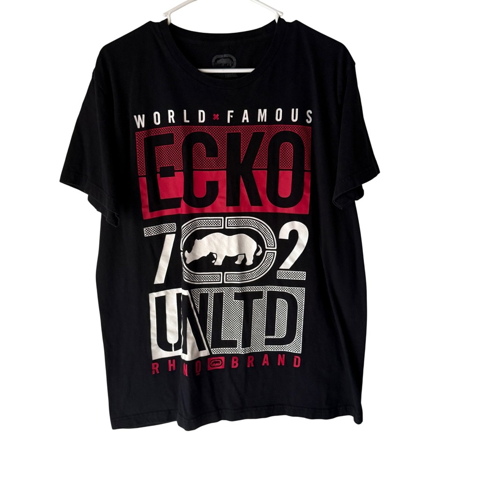 Ecko Unlimited Vintage Y2k‎ 2000s Mens XL Black Graphic T Shirt Rhino Brand